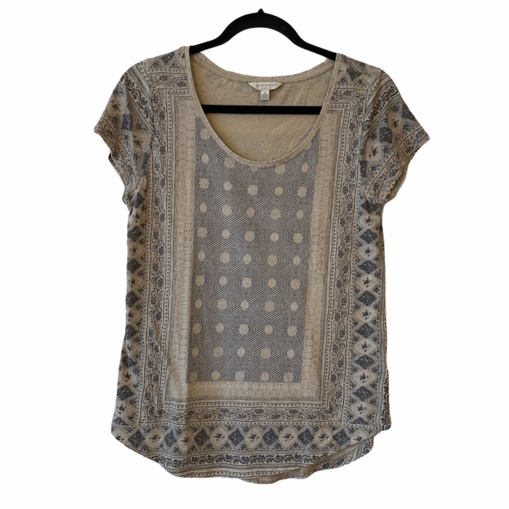 Lucky Brand Short Sleeve Placed Tee - Tan/Blue M - Picture 3 of 8